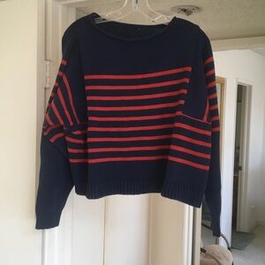 BRANDY MELVILLE/RED & NAVY ROLLED COLLAR CROP SWEATER